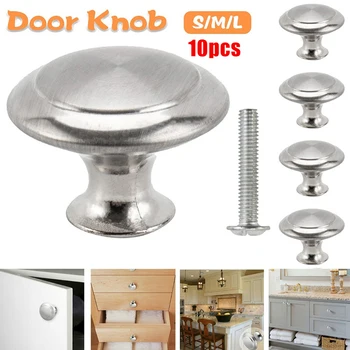 10pcsset Round Cabinet Knobs Stainless Steel Wardrobe Drawer Knobs Kitchen Cupboard Pull Handles Furniture Hardware