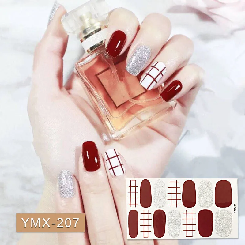 YMX207 Lamemoria, 14 типсов/листов, красивые наклейки для ногтей, блестящее сердце, обертывания для ногтей, многоцветные наклейки для маникюра - Цвет: YMX207