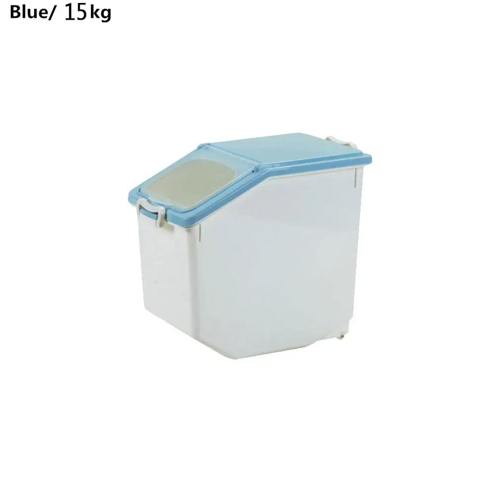 Пластиковый герметичный влагостойкий ящик для хранения Кухонный Контейнер для риса большой пластиковый бытовой контейнер для зерна откидная крышка - Цвет: 15KG blue