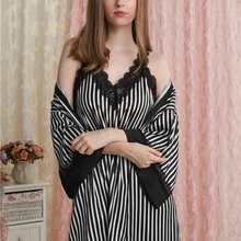 Халат набор женская пижама короткое платье полосатый халат ночная рубашка лето