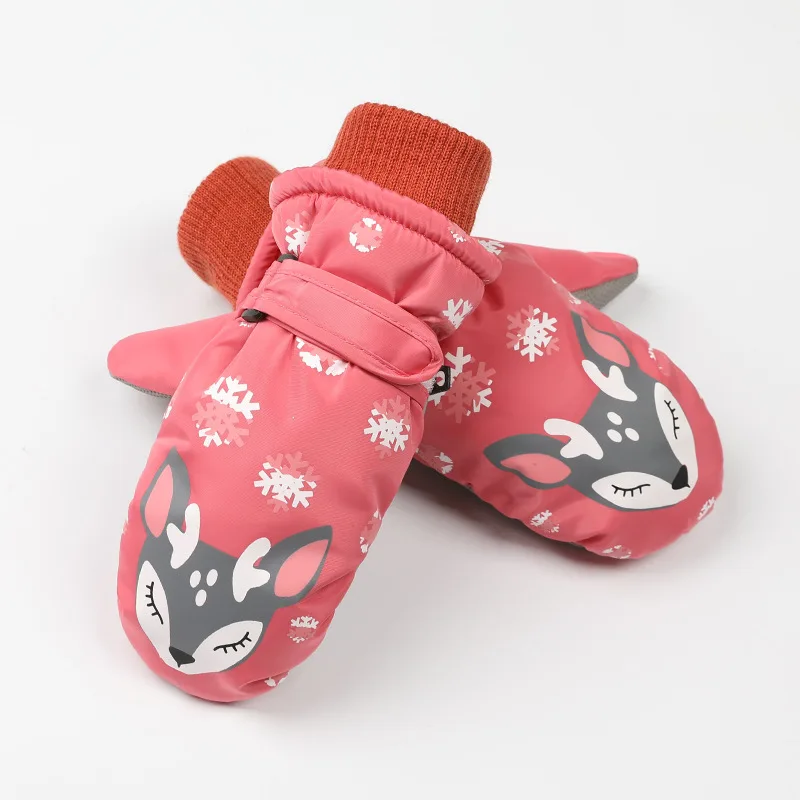 Peach Red Нескользящие зимние варежки, расширенные запястья, перчатки для катания на лыжах для мальчиков/девочек, спортивные водонепроницаемые ветрозащитные Детские Зимние теплые лыжные перчатки - Цвет: Peach Red