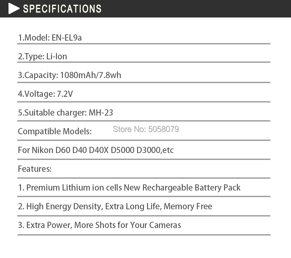 EN-EL9a ENEL9a Батарея 1080mAh для Nikon D60 D5000 D40X D40 D3X D3000 D30 камеры