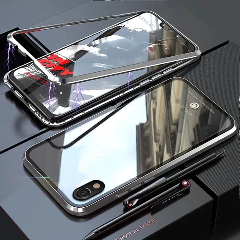 Чехол YonLinTan Coque для huawei Y5 Металлическая магнитная рамка жесткие закаленные стеклянные Чехлы для телефона - Цвет: Silver