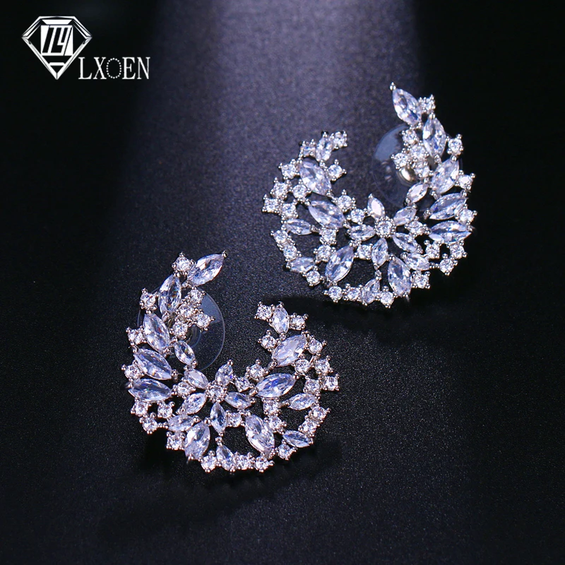 Знаменитый дизайн Роскошные геометрические цветок полный Mirco украшенное кубическими камнями циркония свадебные серьги для женщин модные ювелирные изделия подарок