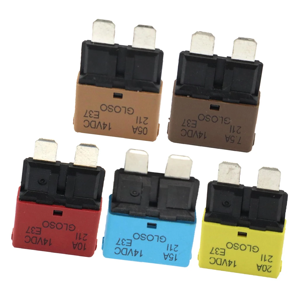 5pcs Blade Fuse Circuit Breaker Automatic Reset Marine 20A/15A/10A/7.5A/5A