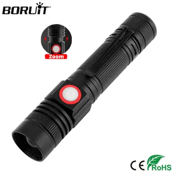 

BORUiT T6 LED Flashlight 1000LM 3-Mode Zoom Torch Rechargeable 18650 Battery Waterproof Lantern Camping Hunting Light