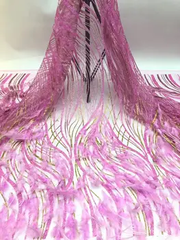 

African French Tulle Lace Fabric with feather 2020 High Quality Embroidered glitter Nigerian Lace Fabrics For Wowen Dress