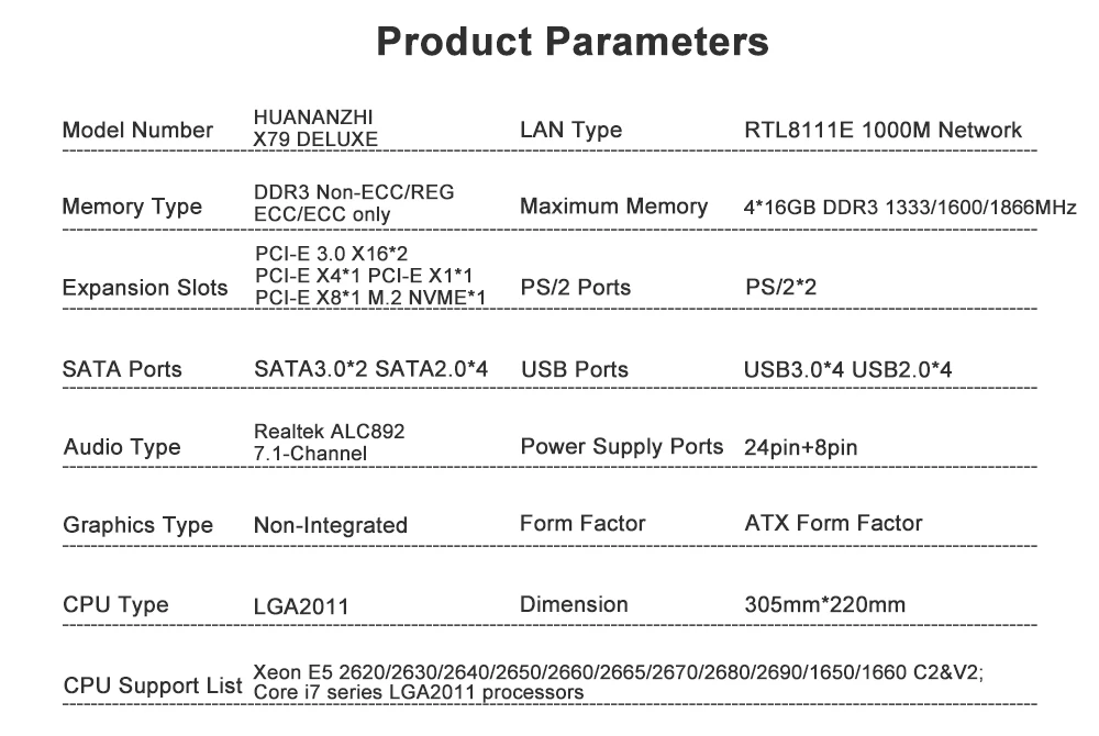 Материнская плата huanan Zhi X79 DELUXE M.2 NVME ATX с процессором Intel Xeon E5 2650 V2 2,6 ГГц 4*16 Гб(64 ГБ) DDR3 1600 МГц RECC ram