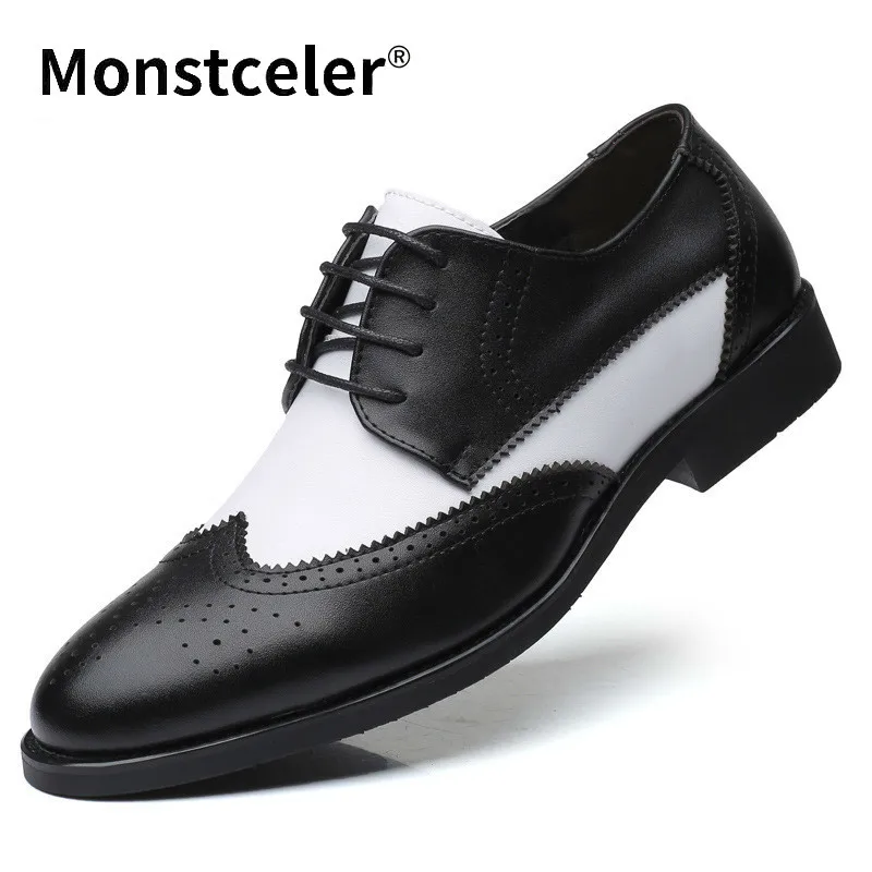 Мужские модельные туфли Monstceler черные/белые туфли-оксфорды из лакированной кожи