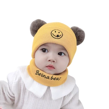 

Baby Winter Warmer Scarf Smile Print Hat With Ball Baby Scarf Design New Infant Collar Letters Scarves Neckerchiefs Headwear Set