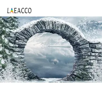 

Laeacco Winter Snow Fairytale Freeze Arch Stone Bridge Lake Scenic View Photography Backgrounds Photo Backdrop For Photo Studio