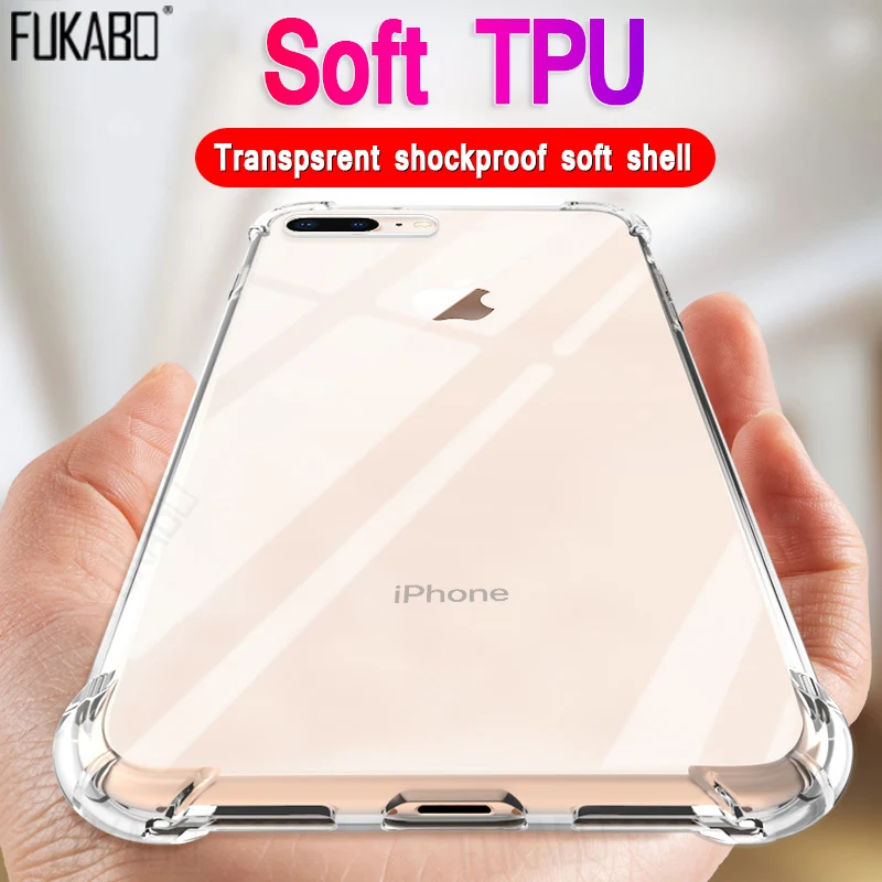 

Soft TPU Shockproof Phone Case For iPhone 7 8 Plus X XS Transparent Silicone Cover For iPhone 7 Plus 6 5 5s SE Anti-Knock Case