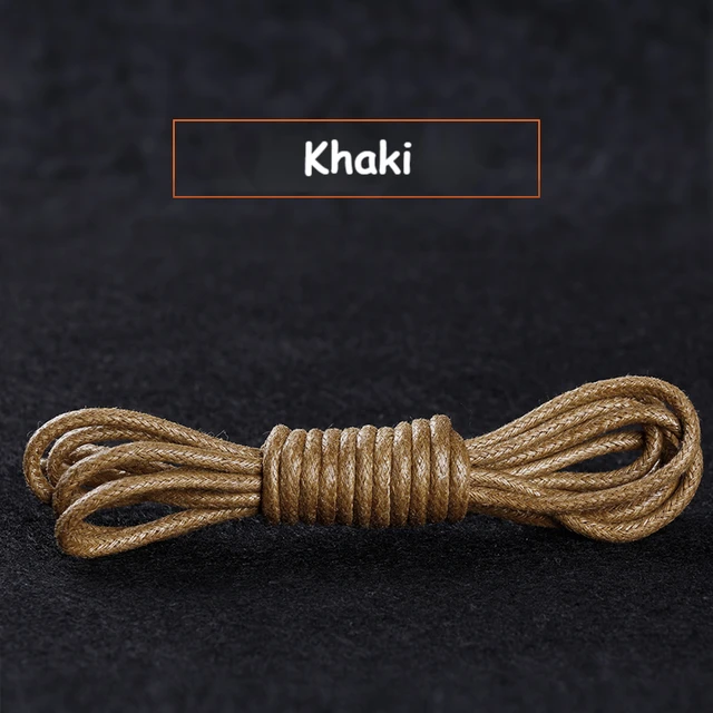 1Pair Cotton Waxed Shoelaces Round Oxford Shoe laces Boots Laces Waterproof Leather Shoelace Length 60/80/100/120/140/180cm Khaki