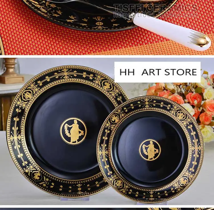 10inch 8inch black dinner plate dessert plate dish sets bone china set