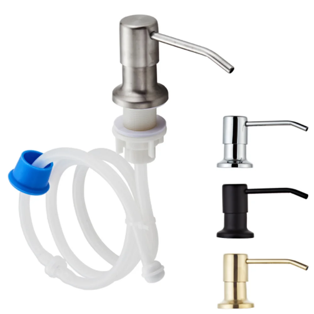 Detergent Liquid Soap Dispenser Pump Stainless Steel Kitchen Sink Soap Dispenser Bathroom Press Head with 1 meter Tube