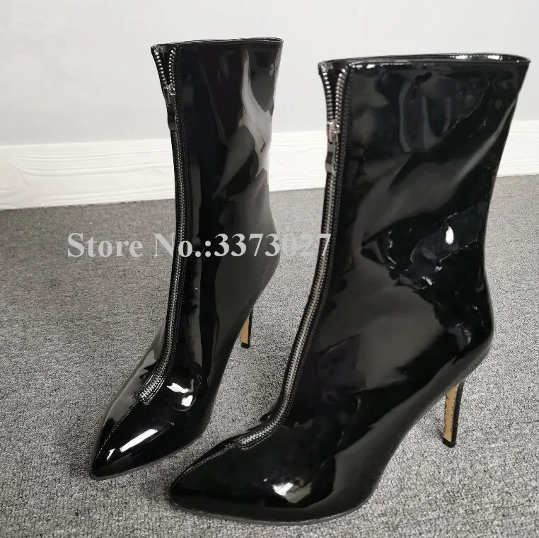 black patent stiletto ankle boots