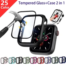 Стекло и чехол 2 в 1 для Apple Watch 6 5 4 3 SE 44 мм 40 мм, чехол для iWatch 42 мм 38 мм, защита экрана и крышка для iWatch, аксессуары