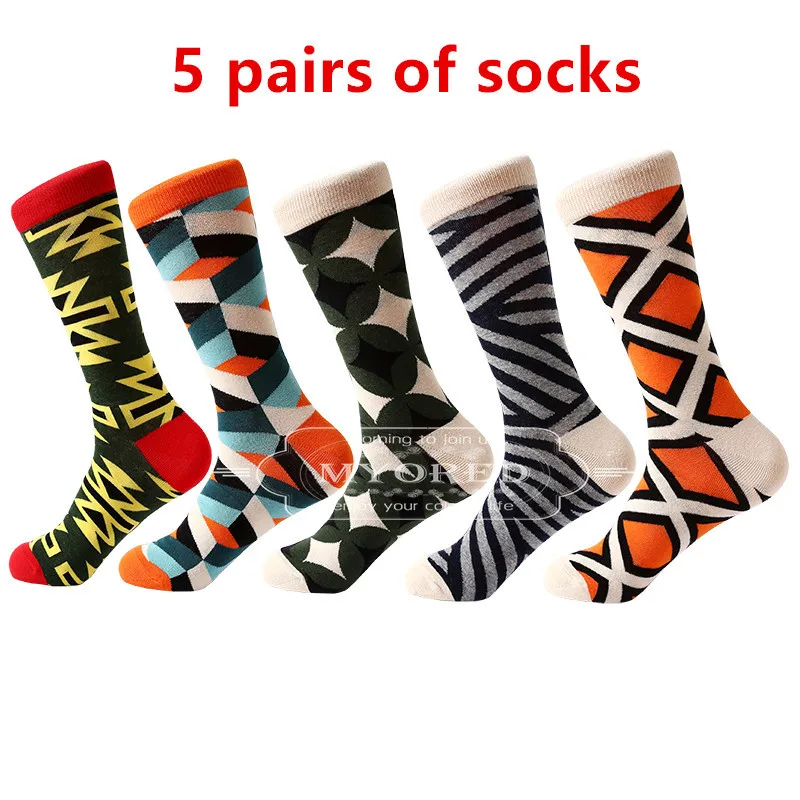 MYORED Прямая поставка 5 пар/лот горячая Распродажа sokken длинная Повседневная Деловая одежда Calcetines de hombre cuadrados - Цвет: 5 pairs of socks