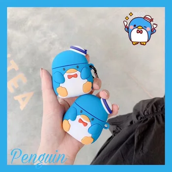 

Smooth Silicone Cute 3D Cartoon Blue Fat Sailor Penguin With Hat Earphone Case For Airpods1/2 Buy One Get Anti-lost Ring Free