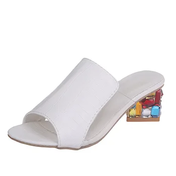 

Summer new women's shoes fish mouth fashion Joker large size thick high heel ladies wear solid color slippers 37-41