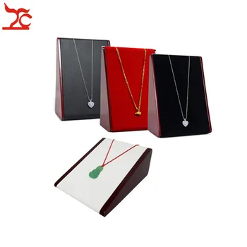 

Red Wood Jewelry Display Rack Horizontal Vertical Dual use Velvet Pearl Chains Pendant Holder White Pu Necklace Storage Stand