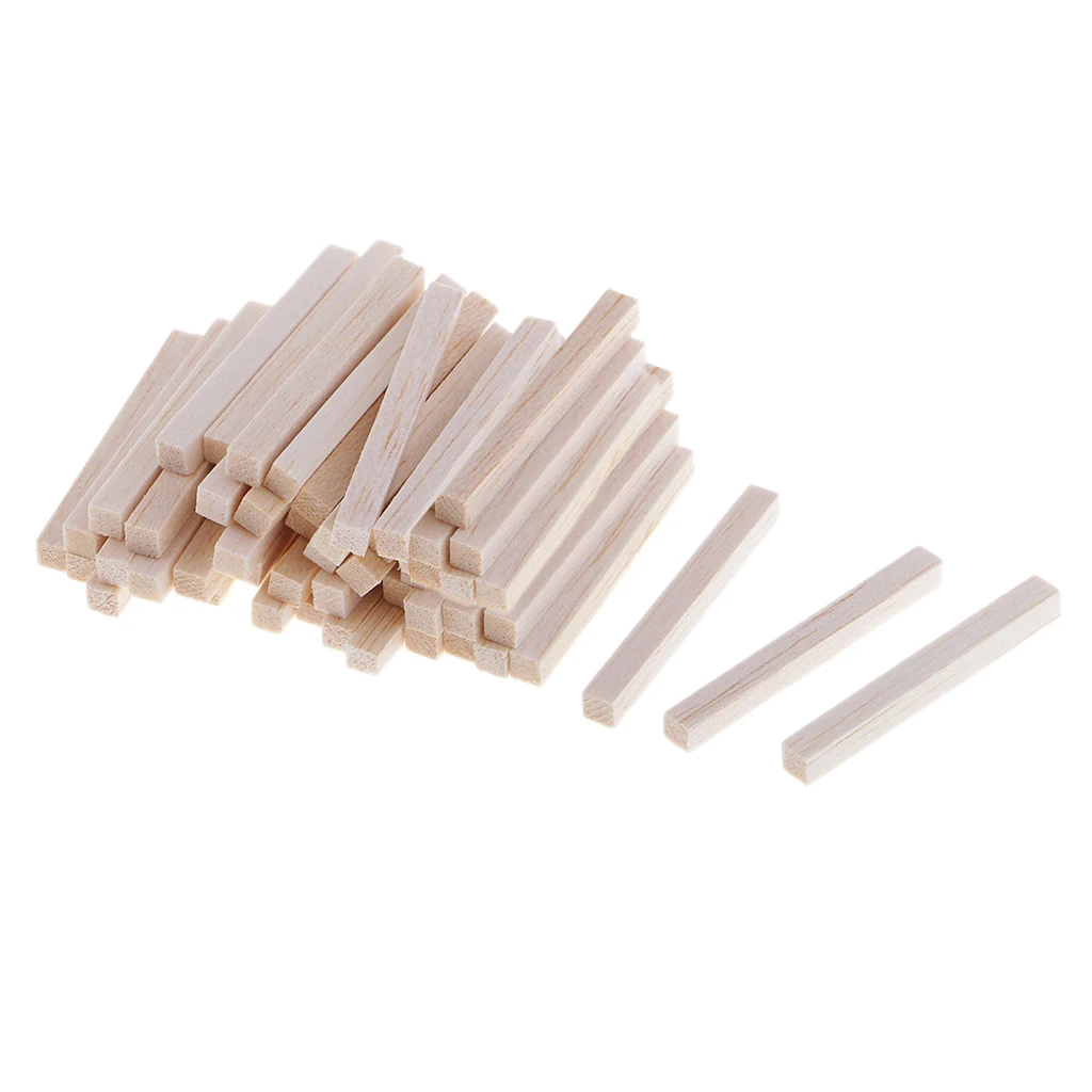 60Piece Balsa Wood Blocks Rods 5x5x50mm For DIY Woodcraft Modeling Supplies