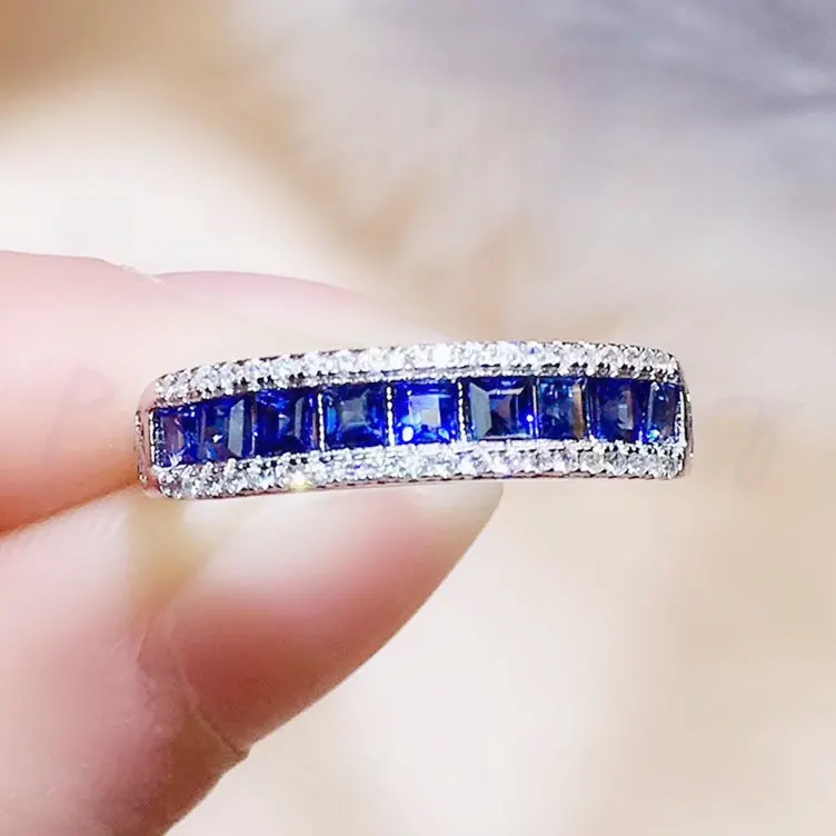 Кольцо с натуральным сапфиром,, серебро 925 пробы, 0.25CT* 9 шт, драгоценный камень для мужчин или женщин, хорошее ювелирное изделие# R99801