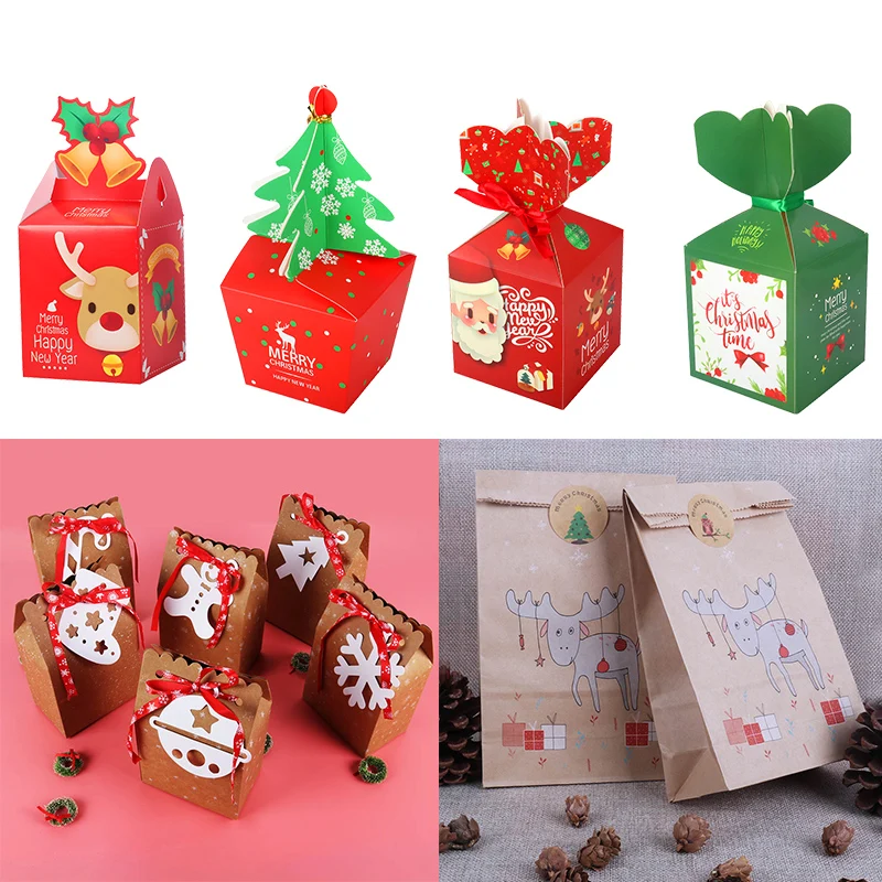 Xmas PartySupplies Kraft Paper Christmas Candy Box Gift Bags Cookies Pouch 