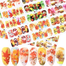 12 шт. Осенний лист наклейки для ногтей осенние кленовые золотые наклейки для воды набор дизайнов цветок Фольга Маникюр, украшения для ногтей TRA1201-1212