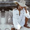 Women Swimsuit Cover Ups Mandarin Sleeve Kaftan Beach Tunic Dress Robe De Plage Solid White Pareo Beach Cover-ups  #Q429 ► Photo 1/6
