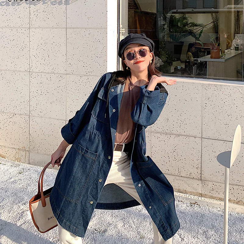 

Denim Windbreaker Women's Mid-length Korean-style Loose Thin 2019 Spring And Autumn New Style Hong Kong Flavor Casual Overcoat J