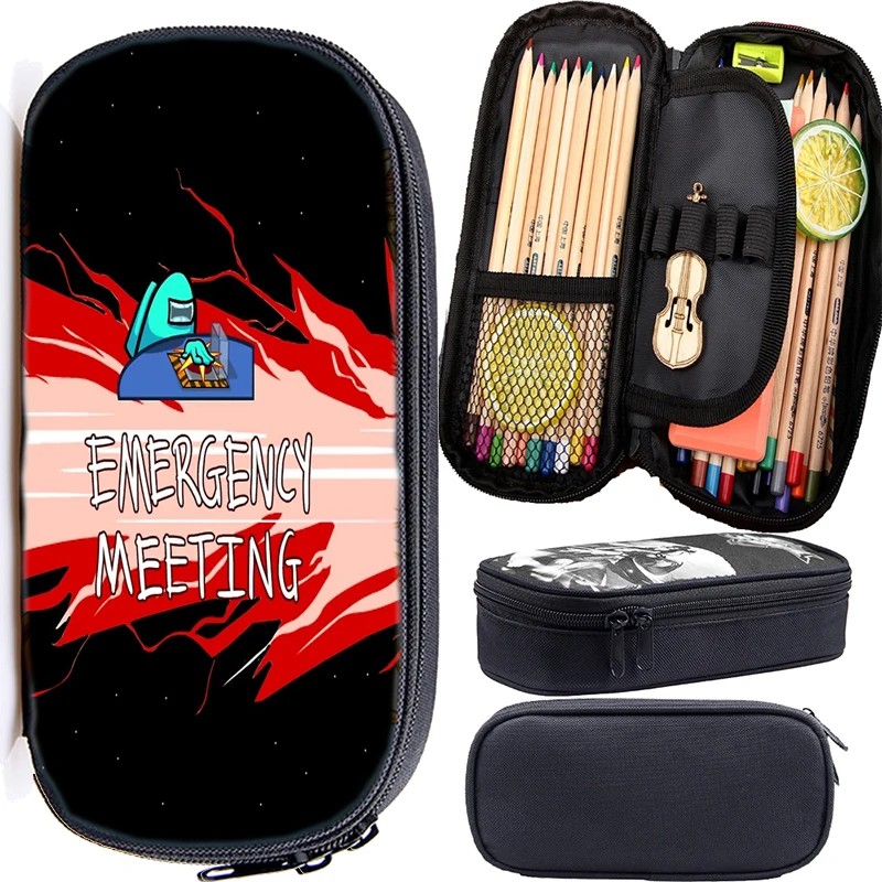 

New Game Among Us Nylon Pencil Case Creative Large Capacity Side Open Zipper Pencil Bag School Stationery Supplies Penbag