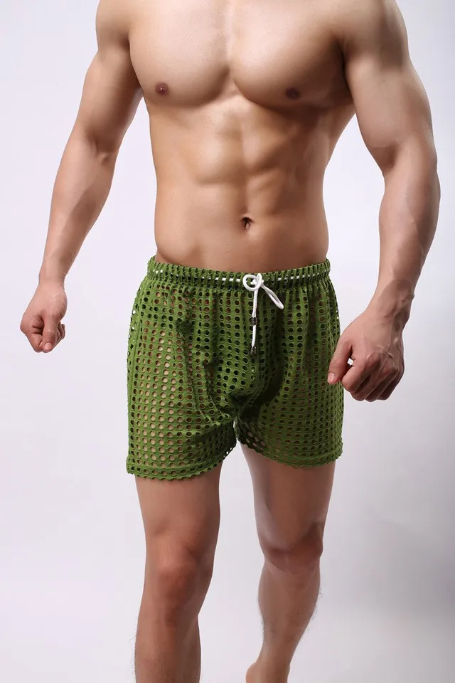 1PCS Transparent Mesh Shorts  Gay Shorts Mesh Sheer See Through Brand Sleep Bottoms Sleepwear Leisure Home Wear Sissy Panties pajama pants men's