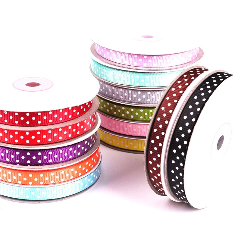 10mm 5Yards Polka Dots Printed Grosgrain Ribbons Wedding Festival Party Decorations Bow Craft Card Gifts Wrapping Supplies DIY