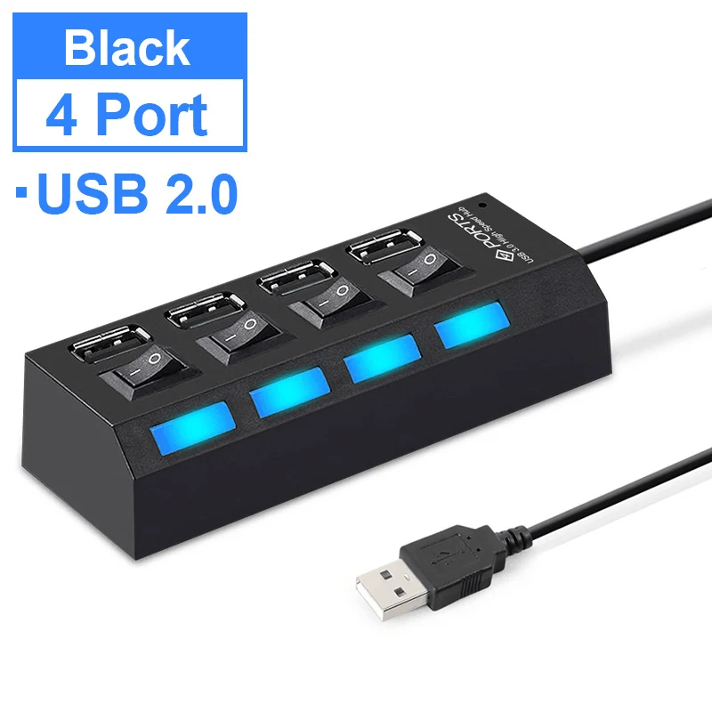 4 порта usb-хаб 3,0 настоящий USB 3,0 концентратор Высокоскоростной USB разветвитель конвертер с разделенным переключателем Plug Play USB Мульти адаптер 7 портов - Цвет: USB 2.0 4 Port