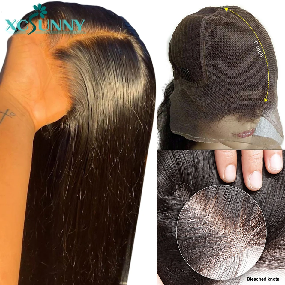 13X6 Синтетические волосы на кружеве парики из натуральных волос шелковистые прямые бразильские Реми HD узлов фронтальной парик предварительно с детскими волосами для Для женщин xcsunny