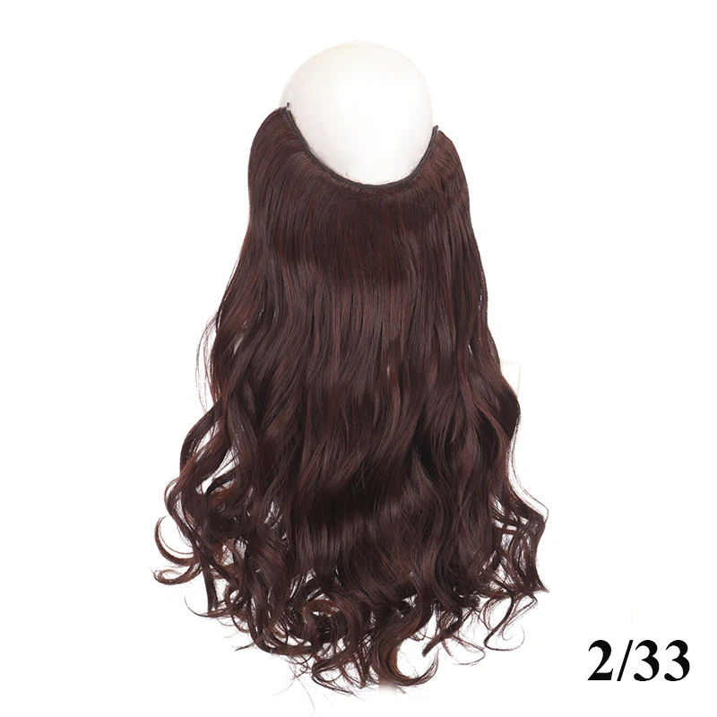 24 polegadas, cabelo sintético, invisível, sem grampos, em linha reta, ondulado