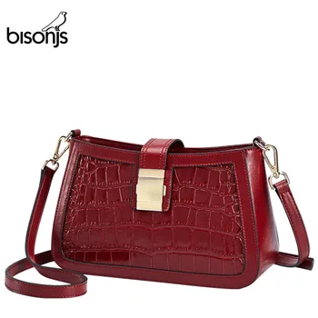

BISONJS Cowhide Leather Women Bag Alligator Pattern Crossbody Bags for Women Shoulder Bag Luxury Women bags B1849