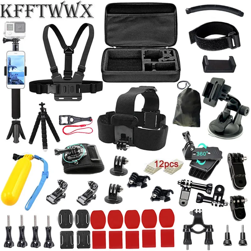 

KFFTWWX Action Camera Accessories Kit forGoPro Hero 10 9 8 7 6 5 4 Black Max Hero 3 2 1 Black Silver SJcam YI 4K SJCAM EKEN
