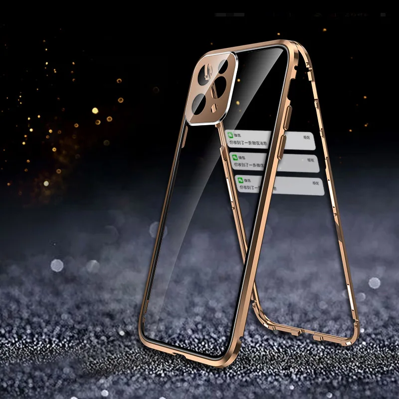 360 Защитный чехол для телефона для iPhone 11 Pro Max, Магнитный чехол, металлический чехол Bumber для iPhone 11 Pro Max, противоударный чехол - Цвет: Gold