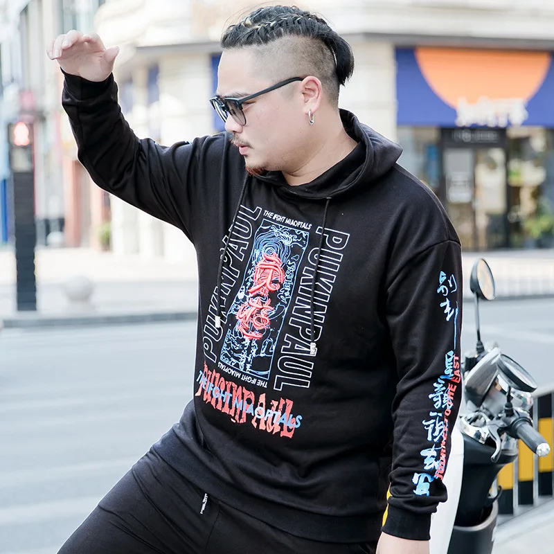 

2019 Fat Men's Plus-sized Hoodie Obesity Two-Piece Set Lard-bucket Spring And Autumn Coat Casual Sports Clothing Set