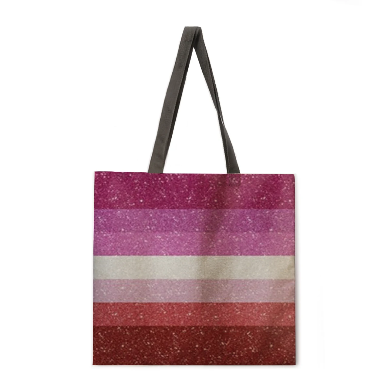 Ladies Shoulder Bag Rainbow Stripe Printing Casual Handbag Linen Fabric Handbag Reusable Shopping Bag Foldable Beach Bag Handbag