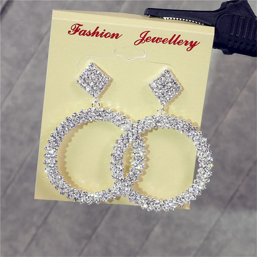 Pure circle& square shaped big earrings white style with zircon for ladies gifts