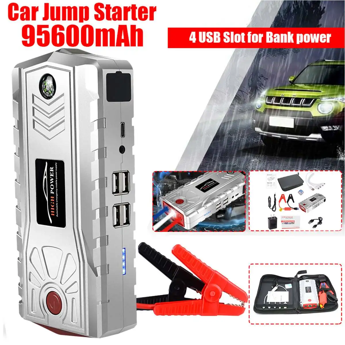 Comprar 95600mAh Car Jump Starter Power Bank 800A cargador portátil de batería de coche 4USB 12V dispositivo de arranque gasolina Diesel tipo C