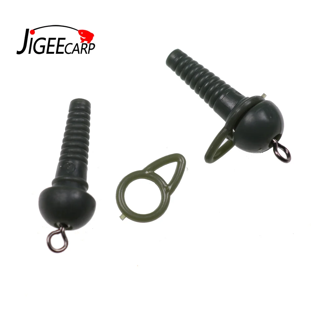 

JIGEECARP 10PCS Carp Fishing Rigs Making Connector Accessories Green Rubber Tadpole Beads with Swivel & Sinker Lead Loop