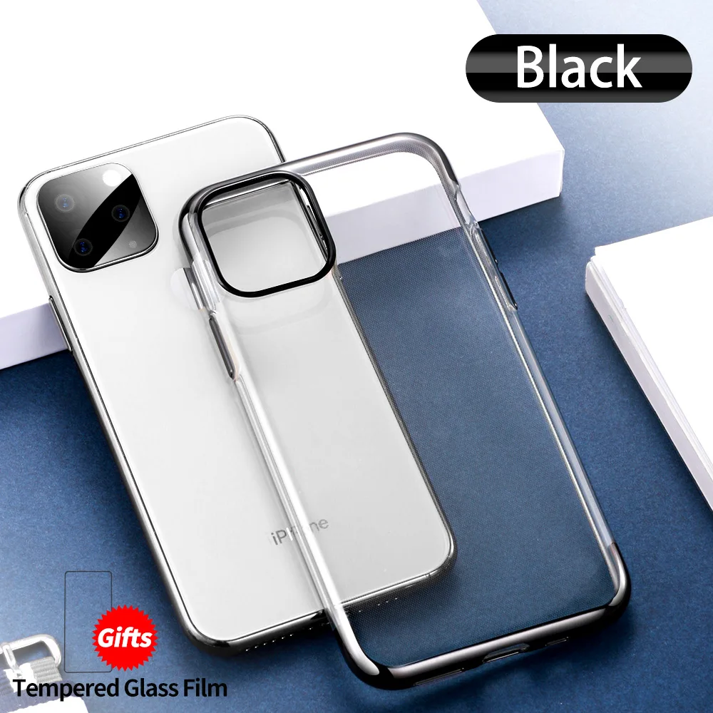 Силиконовый чехол SmartDevil из ТПУ с покрытием для iPhone 11 Pro Max мягкий чехол для телефона Прозрачный чехол для iPhone X XS Max XR - Цвет: Black