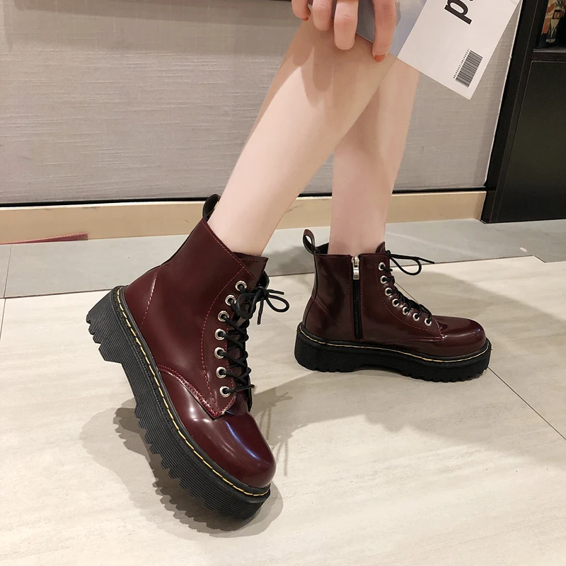 

Lolita Boots Clogs Platform Bootee Woman 2019 Booties Ladies Lace Up Women's Low Shoes Round Toe Luxury Designer Flat Heel