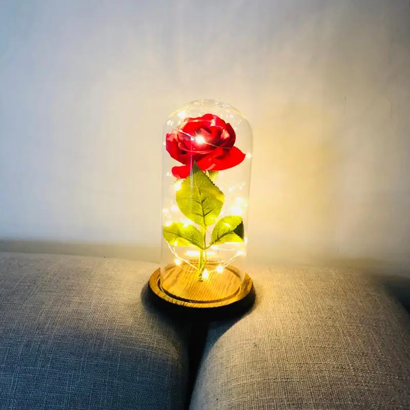 20LED деревянная основа ночника Роза стеклянный купол медный провод Фея струнный светильник подарок на День святого Валентина для девушки