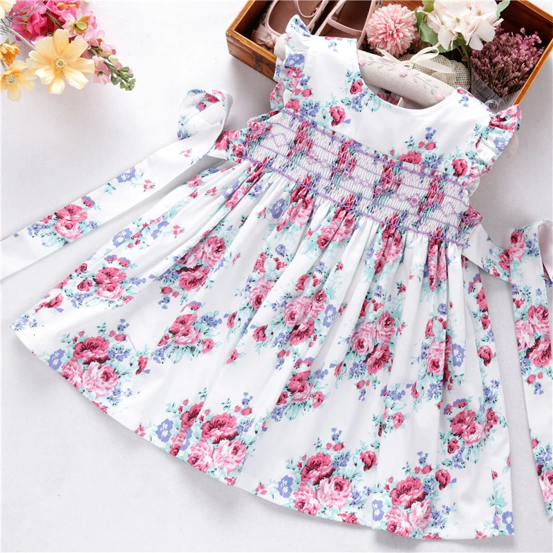 Белые платья со сборками для девочек; платье с цветочным рисунком и оборками; летнее платье с вышивкой ручной работы; бутики принцессы; детская одежда