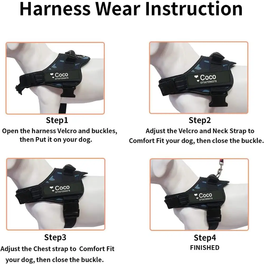 Dog Harness Customizable Tags Reflective Dog Collar No Pull Safe Training Walking Climbing Vest pet harness dog harness pet chest harness safety harness
